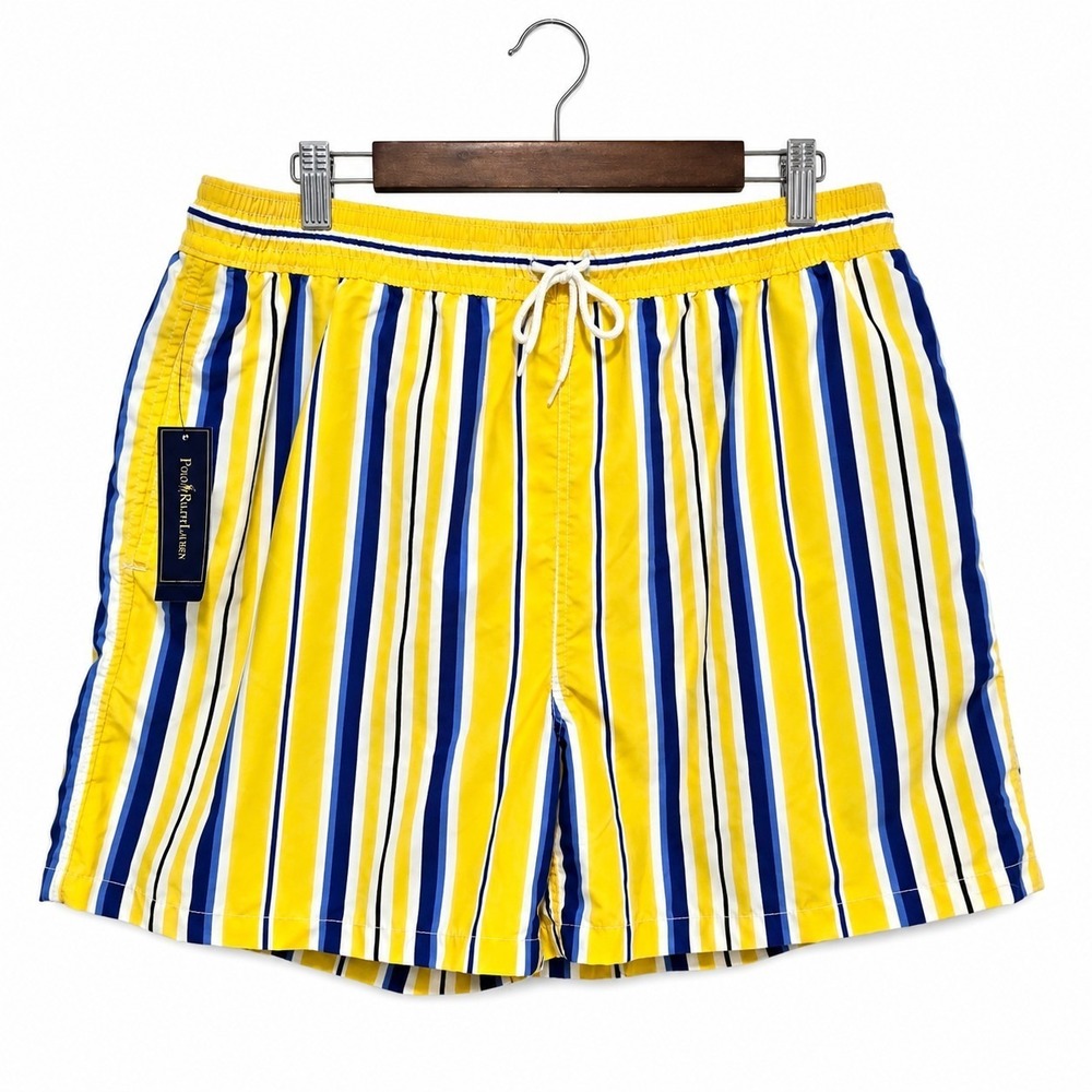 Polo Ralph Lauren Mens Yellow Blue Striped Swim Trunks Beach Shorts XXL